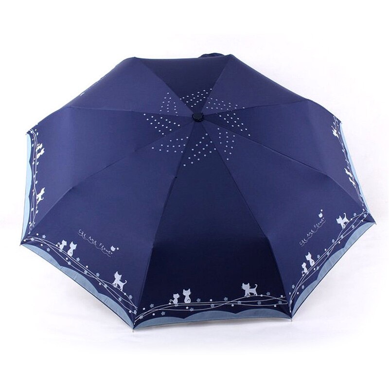 Bloemen En Kat Paraplu Regen Vrouwen Winddicht Ultralight Zon Regen Automatische Opvouwbare Paraplu Dame Paraplu Parasol: navy