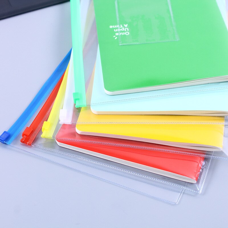 Sobres de plástico con cremallera para escuela y oficina, organizadores transparentes de polietileno, carpetas de archivos con cremallera, tamaño A4, 5 colores, 5 uds.