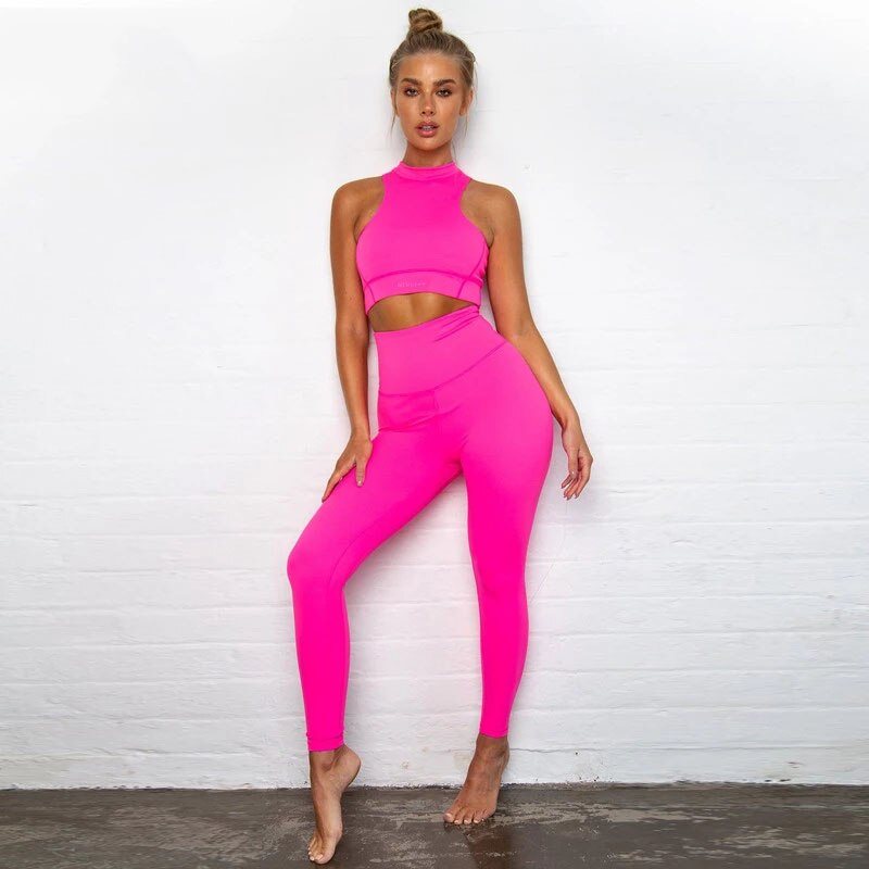 Mouwloze Camis Elastische Leggings Twee 2 Stuks Neon Roze Set 2022 Zomer Vrouwen Mode Stretchy Casual Set