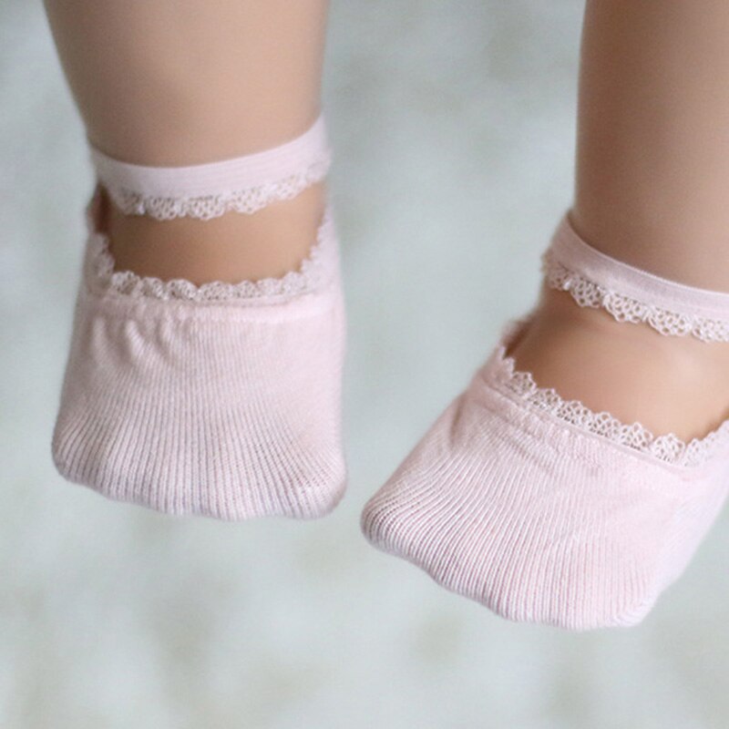 Verão rendas bebê meias cor sólida anti-deslizamento meias da menina do bebê com solas de borracha crianças macio algodão sapatos meias: style 1 pink