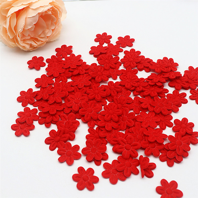 Tela de 2cm con cinco pétalos de flores en relieve, accesorios de tela de joyería DIY, Material de pegatinas de tela