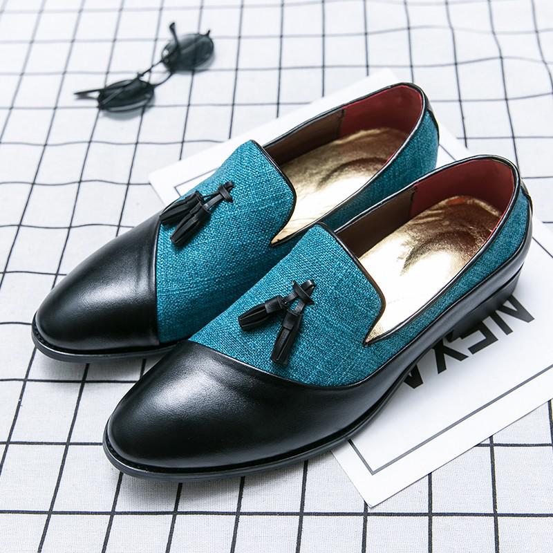 Fotwear Sky Blue Men Dress Shoes Tassel Men Loafers Slip On Men Smoking Shoes Big Size 46 45 Wedding Party Leather Shoes: Sky Blue / 39