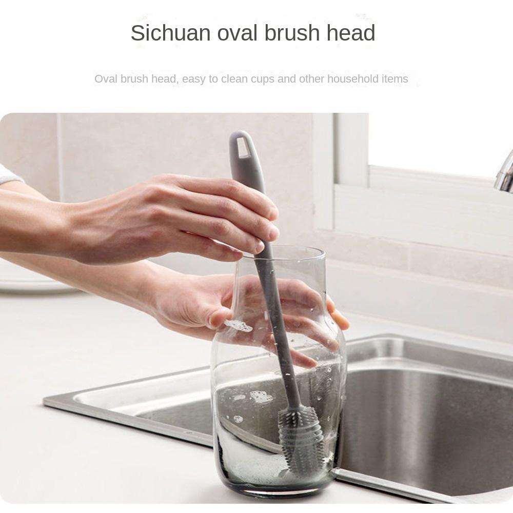 Utile manico lungo Scrubber sospensibile Spazzola per pulizia in silicone Spazzola per bottiglia di latte Spazzola per tazza Scrubber Strumento per la pulizia Detergente per vetro