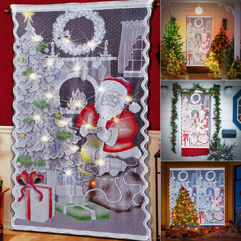 Jul julemand vinduesdør hvide blonder mesh gardin jul ophæng fest hjem indretning 102 x 213cm