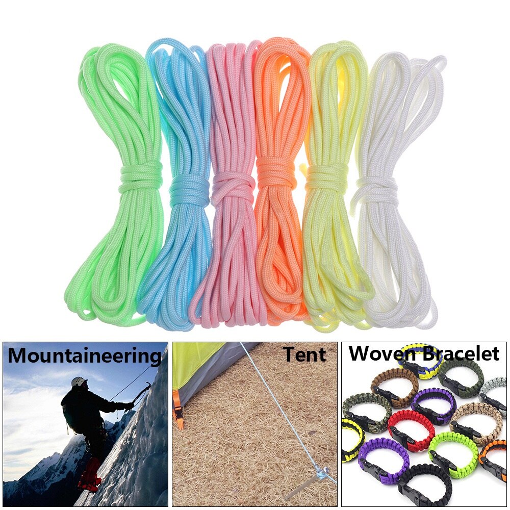 Alta qualità 25/50/100FT metri sopravvivenza Paracord corda luminosa campo bagliore Paracord 550LB 9 fili cordino corde corde all&#39;aperto