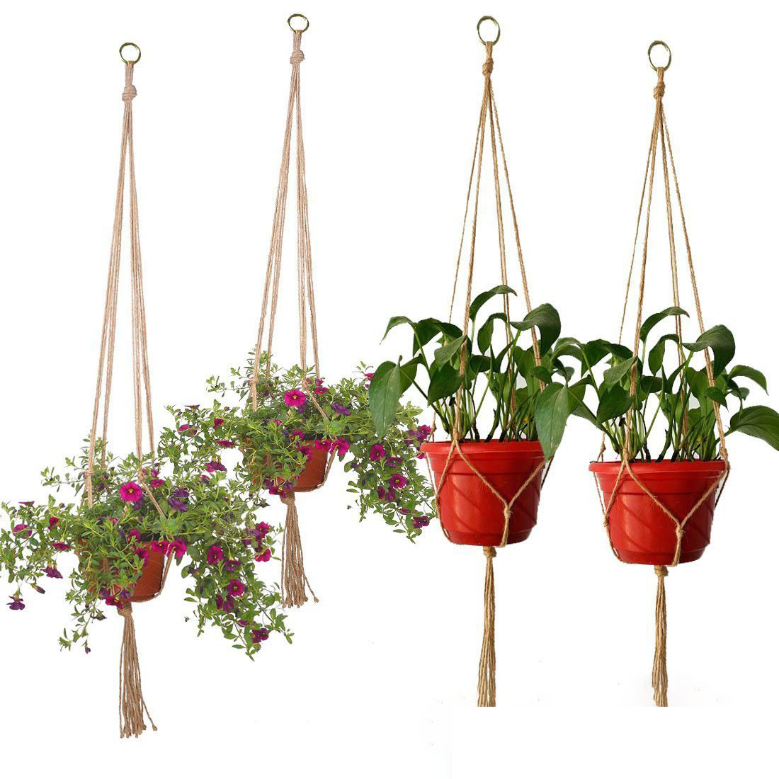 Macramé colgador de plantas, cestas, soporte para macetas, balcón, colgante de pared, decoración de macetero, cuerda de elevación anudada, suministros de jardín para el hogar