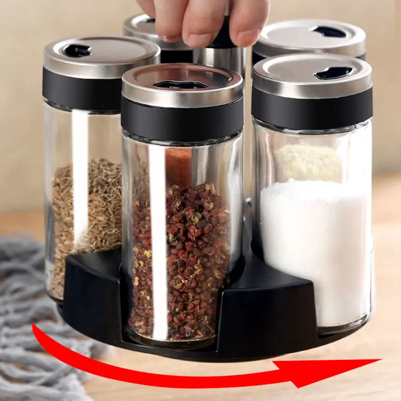 Spice Jar Glass Bottle Pepper Spice Container Seasoning Box Kitchen Rack Organizer Bottle Holder Seasoning Jars Rack Set