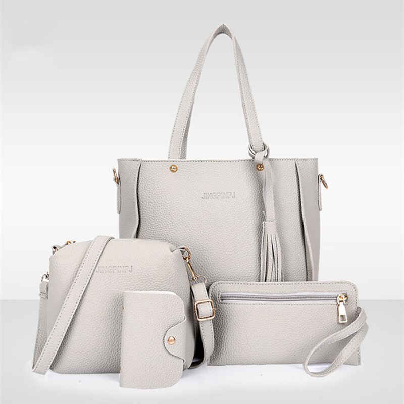 Women Top-Handle Bags Female Composite Bags Women Messenger Bags Handbag Set PU Leather Wallets Key Bag Set: grey