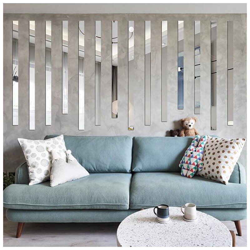 10pcs of set Ceiling Waist Line Decorative Acrylic Mirror Wall Stickers Background Simple Lines Sticer Living Room Wall Decor