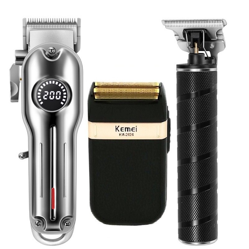 Kemei Alle Metall Professionelle Elektrische Haar Clipper Wiederaufladbare Haar Trimmer Haircut Rasur Maschine KM-1986 + PG KM-T9 KM-2024