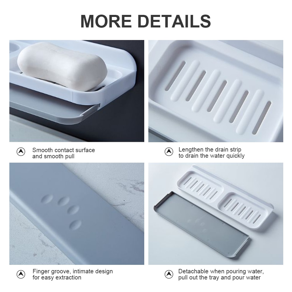 Doble rejilla cajón montado en la pared jabonera doble drenaje jabonera baño ducha jabonera bandeja estante de almacenamiento