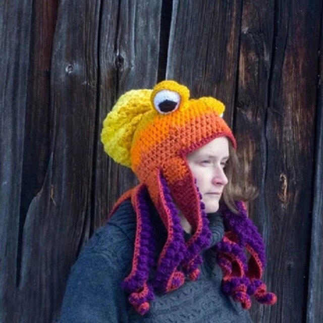 Chapeau en laine tricoté à la main, en forme de pieuvre, pour noël et Halloween: A