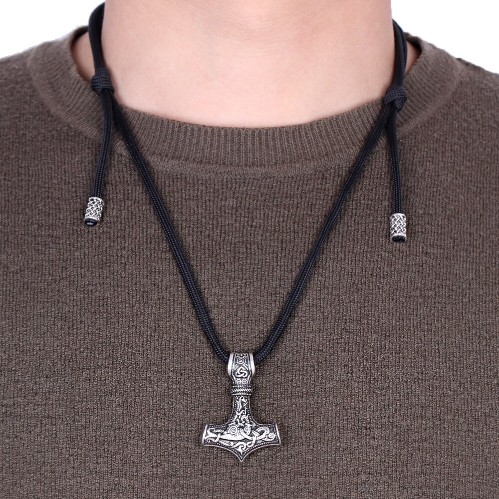 Nordic Thor Hammer Mjolnir Amulet Pendant Viking Jewelry Talisman Scandinavian Rope Chain Male Necklace: Style 1
