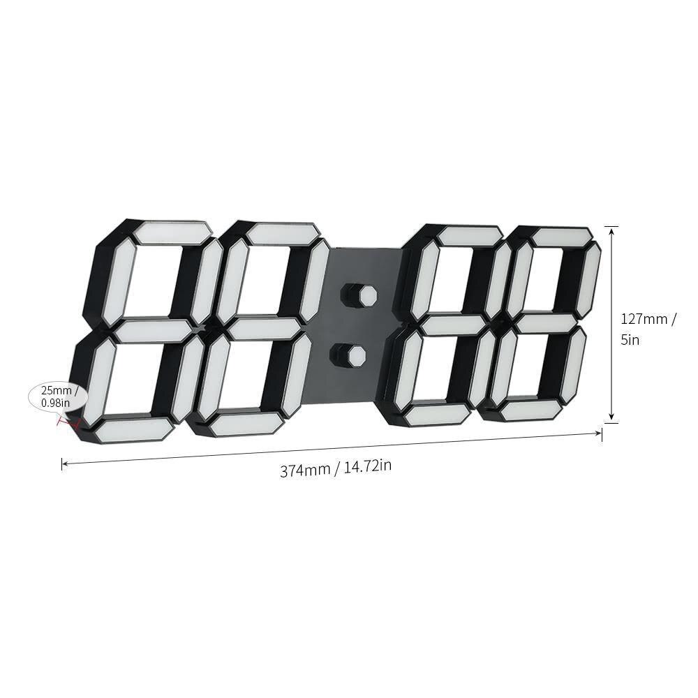 LED 3D Digital Wall Clock with Remote Control Large Modern Nightlight Alarm Wall Watch For Home Living Room Black Shell EU Plug
