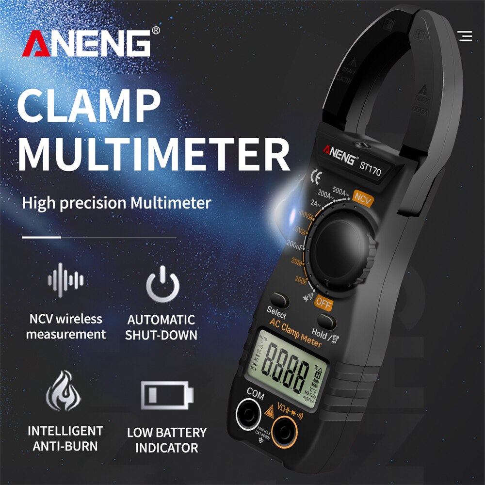 ANENG ST170 Smart Clamp Meter 1999 Counts Auto-ranging Digital Multimeter LCD Screen AC DC Voltage AC Current Tester