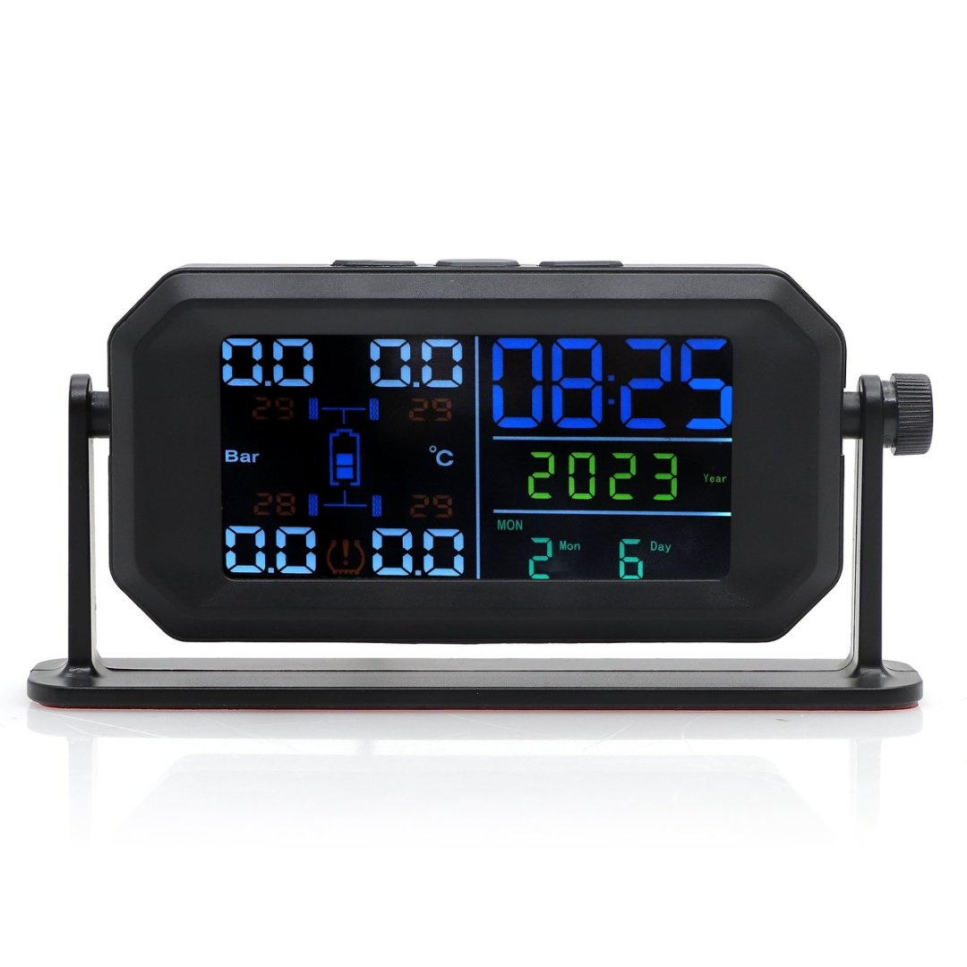 Tire Pressure Monitoring System Solar TPMS Sensors Temperature Warning Car TMPS 4 Wheel External Sensor Automobile Accessories: Silver