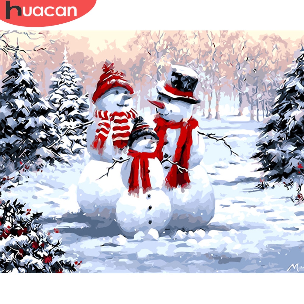 HUACAN Oil Painting Snowman Kits Drawing Canvas HandPainted DIY Pictures By Numbers Christmas Art Home Decoration