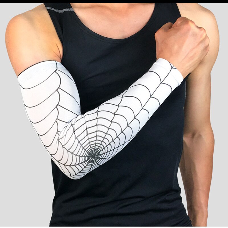 Outdoor Sport Basketball Spider Web Armguards Gym Fitness Arm Protector Elastic Sleeve Breathable Antislip Joint Elbow Pad Men: White / L