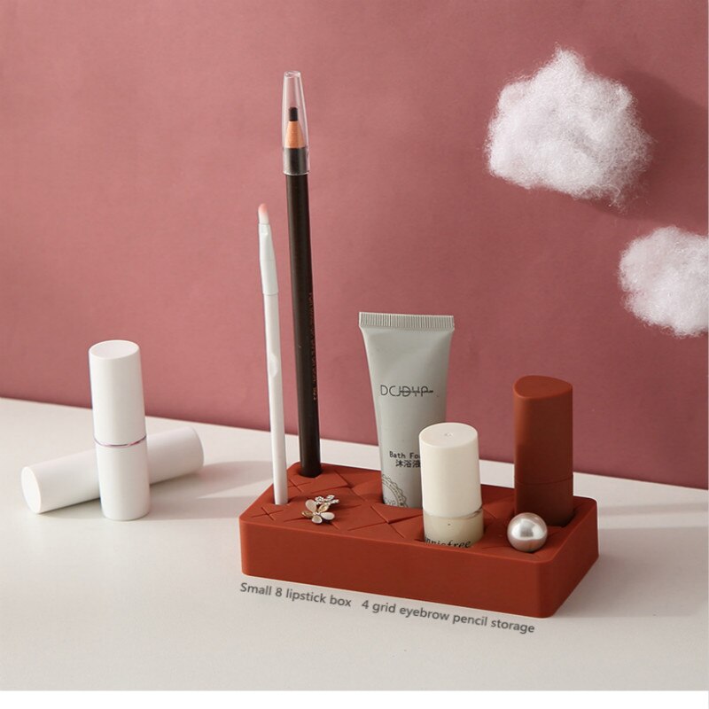 ! Silicone Lipstick Storage Rack Desktop Cosmetic Storage Box Multi-cell Eyebrow Pencil Lip Gloss Finishing Rack Organizer