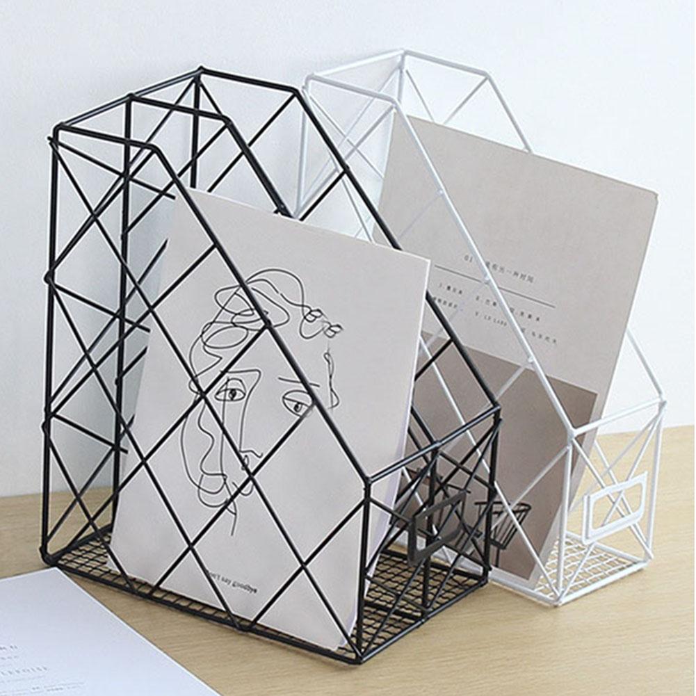 1/2/4 Layers Iron Grid Book Organizer Book Stand Holder Shelf Bookend Desktop Newspapers File Storage Box Holder Home Decor