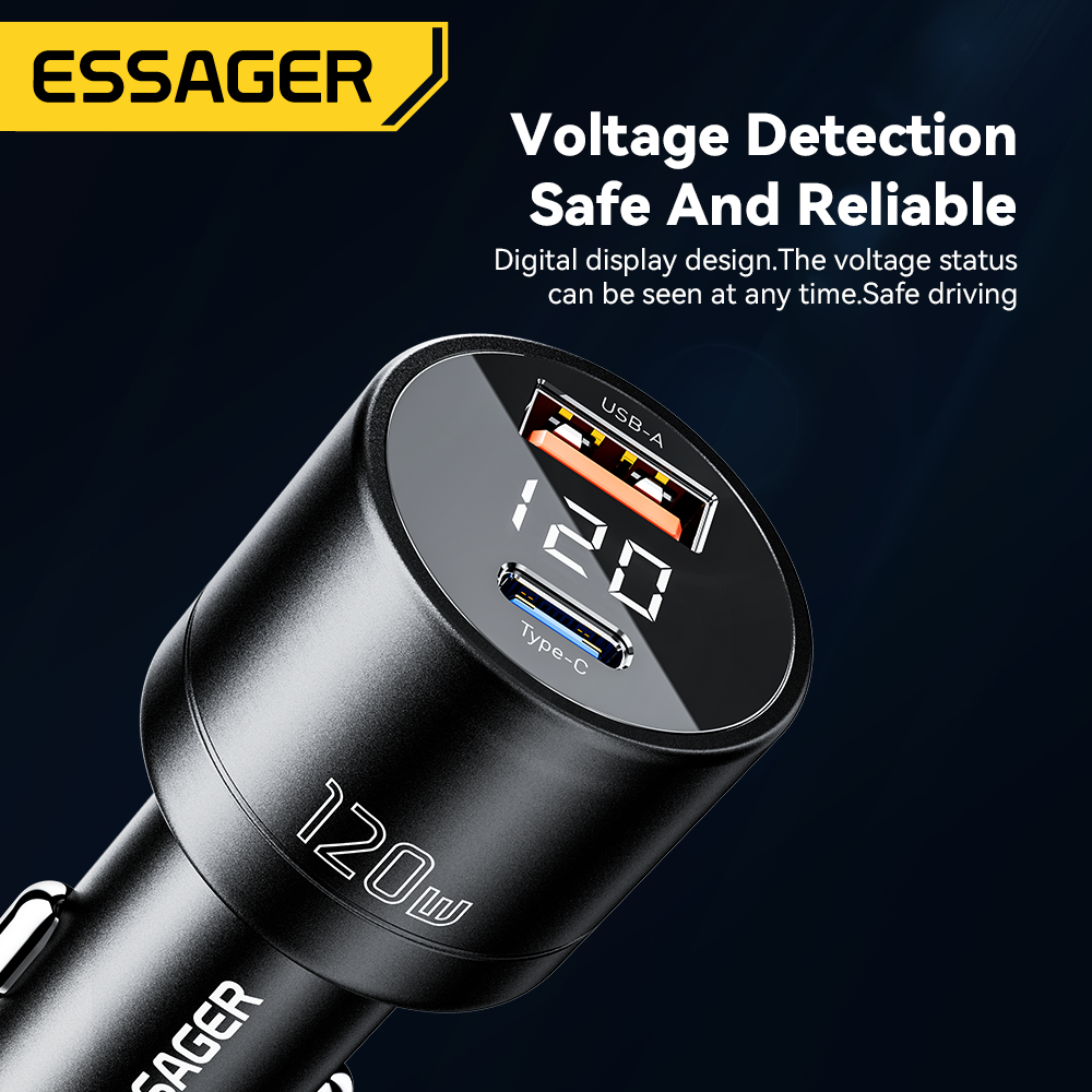 Cargador de coche Essager 120W PD cargador súper rápido para iPhone 15 14 13 Pro Xiaomi Samsuang cargador USB tipo C carga de teléfono portátil