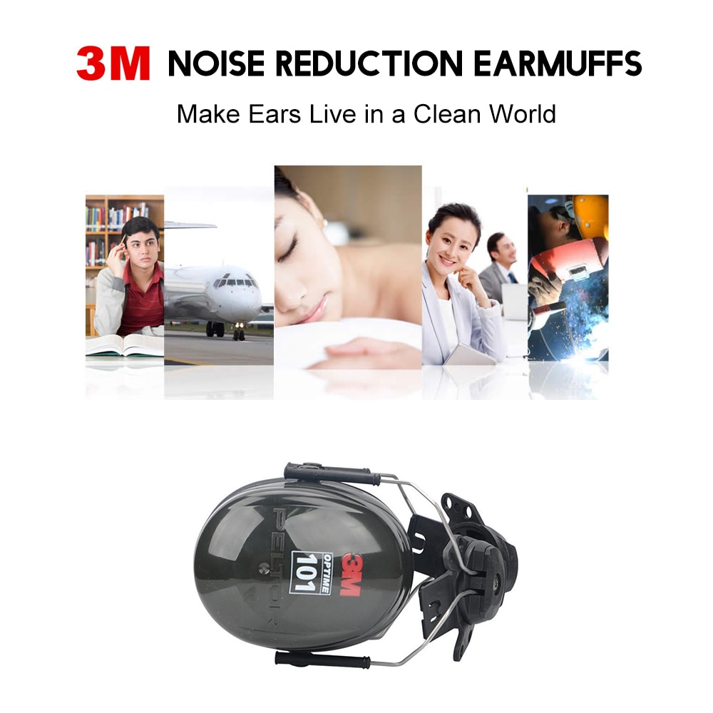 3M H7P3E Noise-proof Earmuffs NRR 24dB Noise Reduction Ear Muffs Hanging Helmet Earmuffs Hearing Protection for Industrial Use