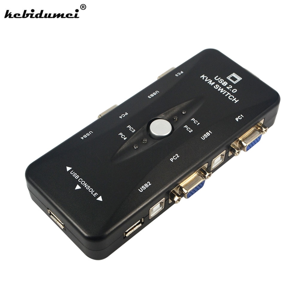 Kebidumei Black Kvm Switch 4-Port Mini-Auto Usb Kvm Switch Usb 2.0 1620X1440 Maximale Resolutie