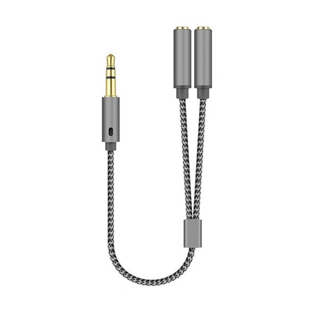 Headset-Adapter, Kopfhörer-Mikrofon und Lautsprecher, Y-Splitter-Kabel, 3,5-mm-Audio-Stecker auf 2 Buchsen, für Kopfhörer-Verlängerung, mobiles Audio: Black