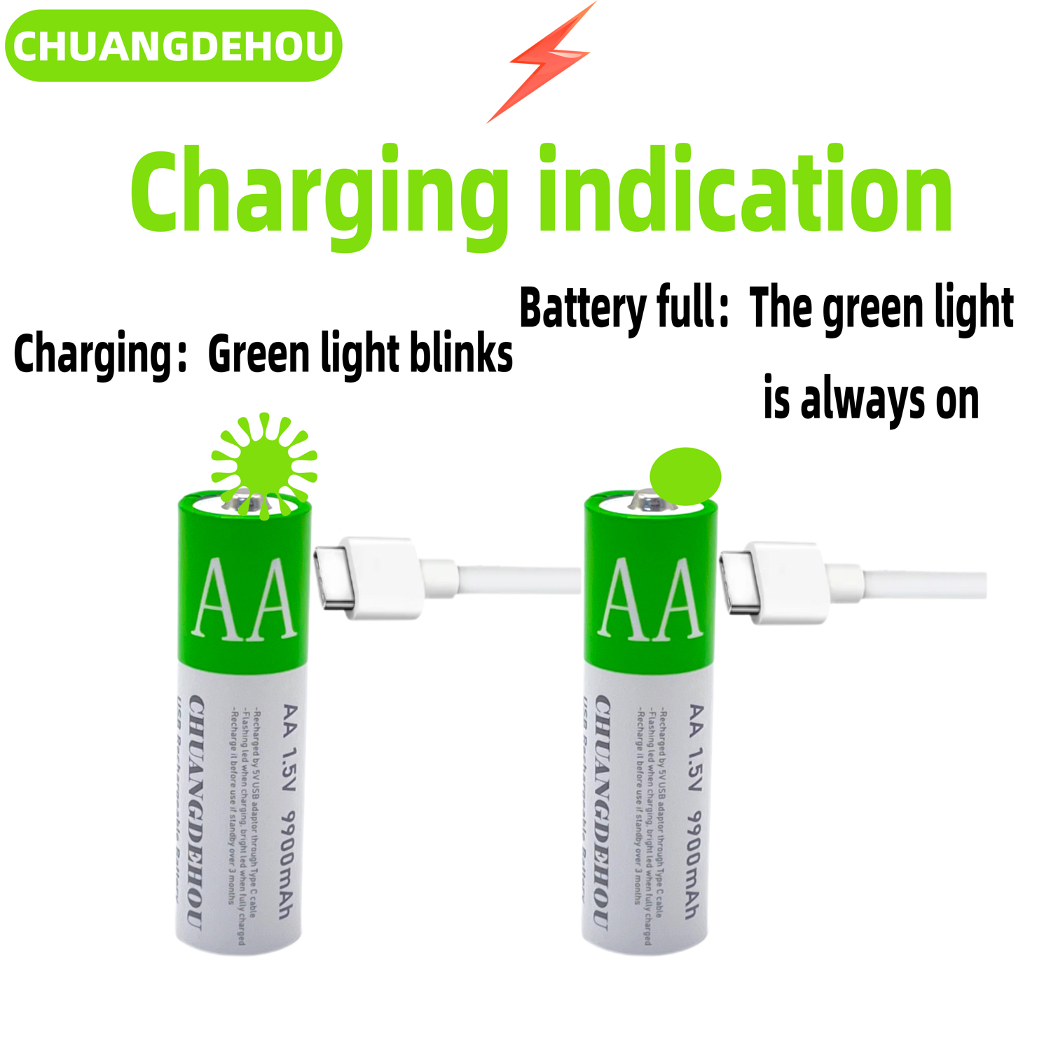 Oppladbart merke aa-batteri 1.5v x 9900 mah med stor kapasitet, type c, hurtiglading, mus/leketøy/digitalvekt/fjernkontroll, universell, resirkulerbar 2000 ganger + ekstra lang batterilevetid