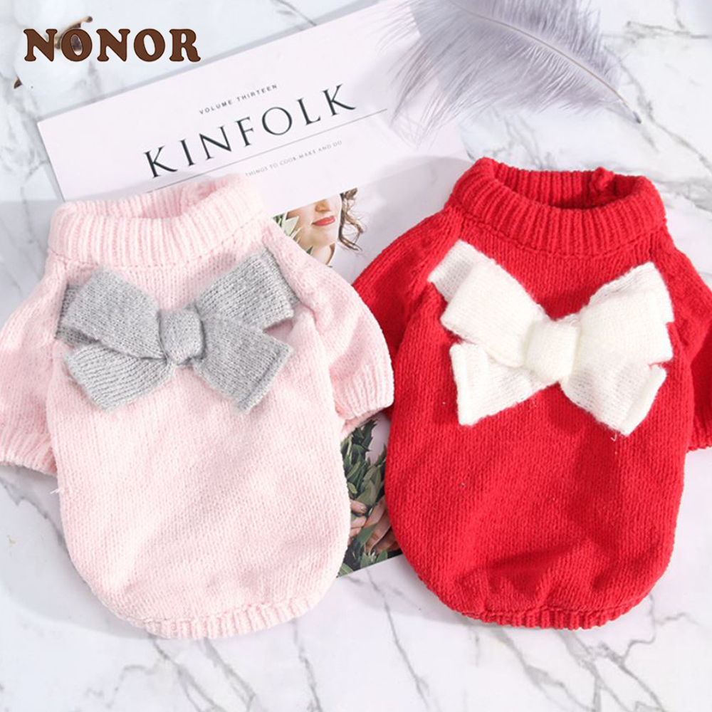 NONOR – pull tricoté en tissu crocheté pour chien et chat, à gros nœud, pour chiot, chiot, Chihuahua, animal de compagnie, XS-XL