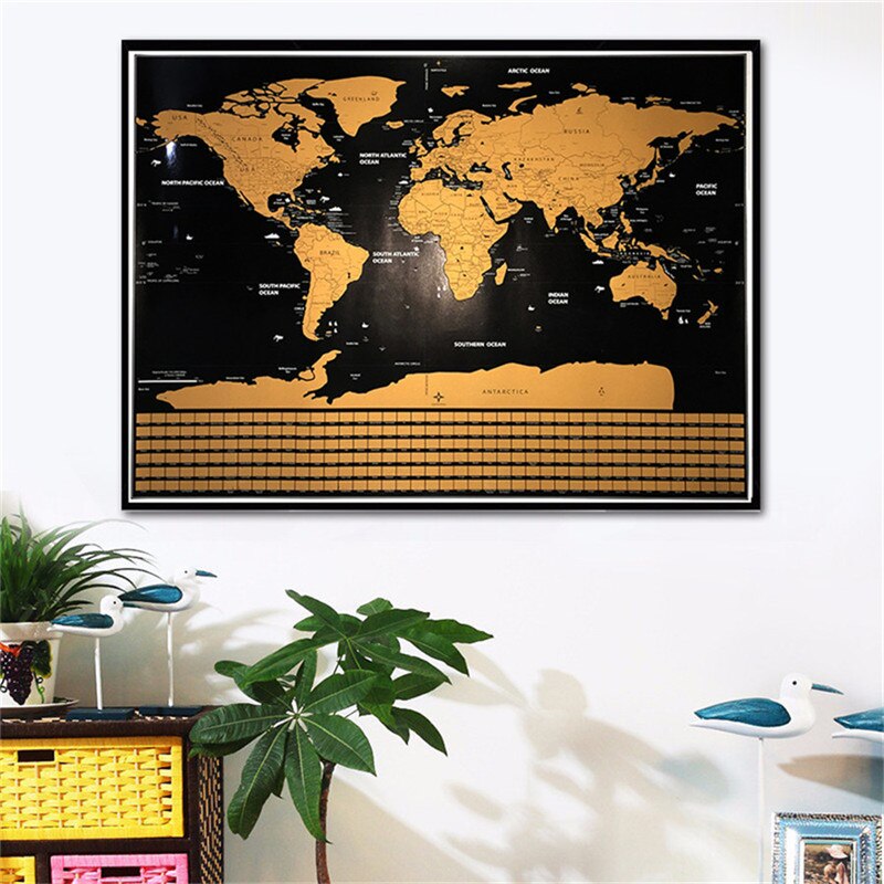 Vintage World Travel Map Scratch Off Wereldkaart Reizen Scratch Voor Kaart 42X30Cm Kamer Home Office Decoratie muurstickers Mini