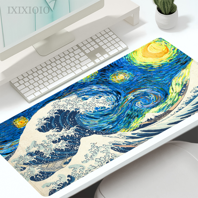 Van Gogh Oil Painting Mouse Pad Gaming XL Home Mousepad XXL Mouse Mat Office Natural Rubber Soft Gaming laptop Desktop Mouse Pad: XXL / Dark Grey
