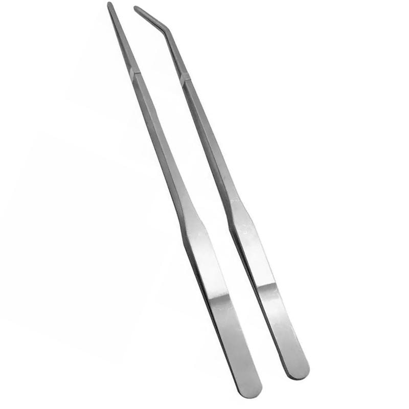 Pinzas rectas lisas seguras de acero inoxidable, pinzas de alimentación, pinzas curvadas, herramientas para lagartos, reptiles, Araña, jardín, cocina, 2 uds.