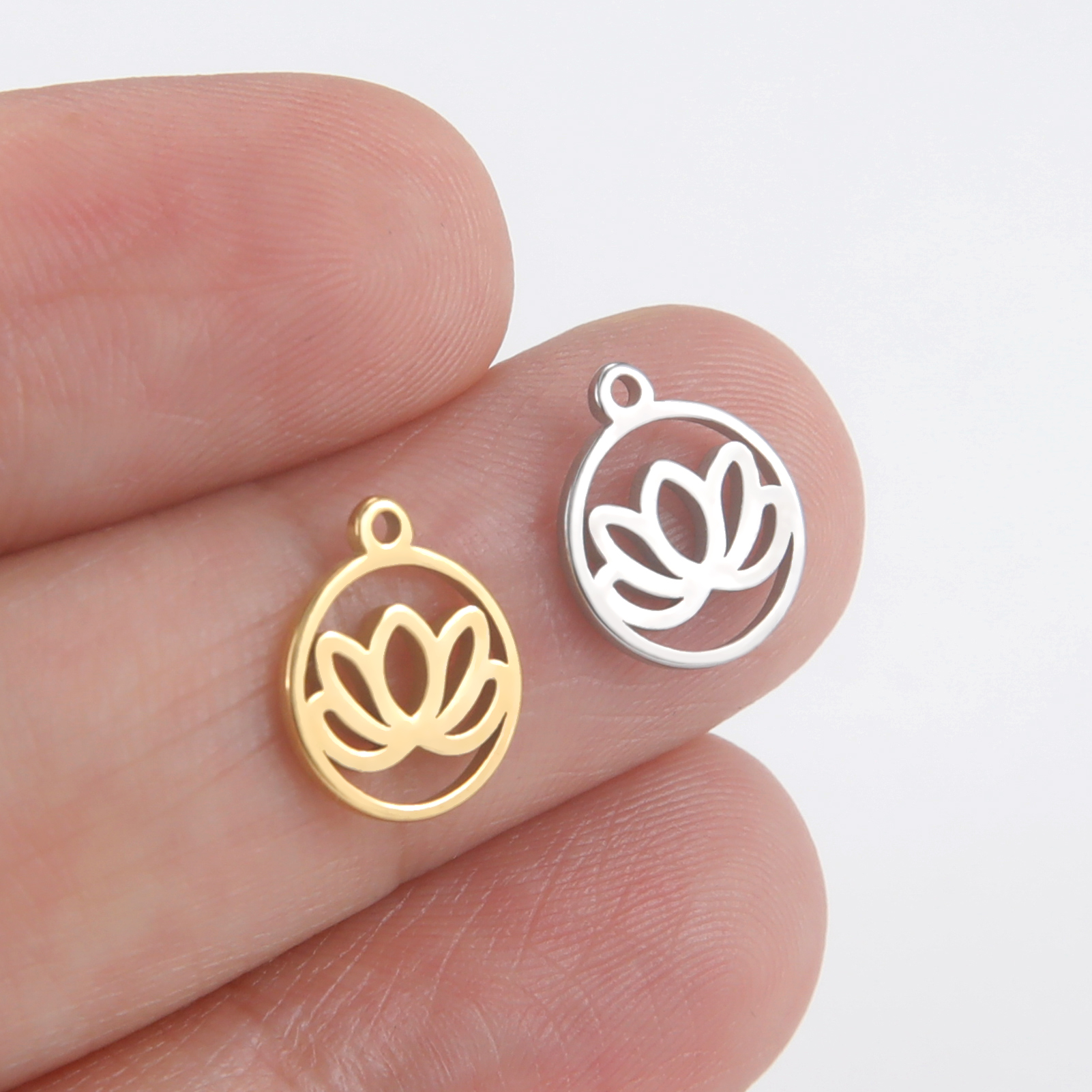 Skyrim – breloque fleur de Lotus en acier inoxydable, 5 pièces/lot, pour la fabrication de bijoux, Chakra bouddhisme, bricolage, pendentif pour boucle d'oreille, Bracelet