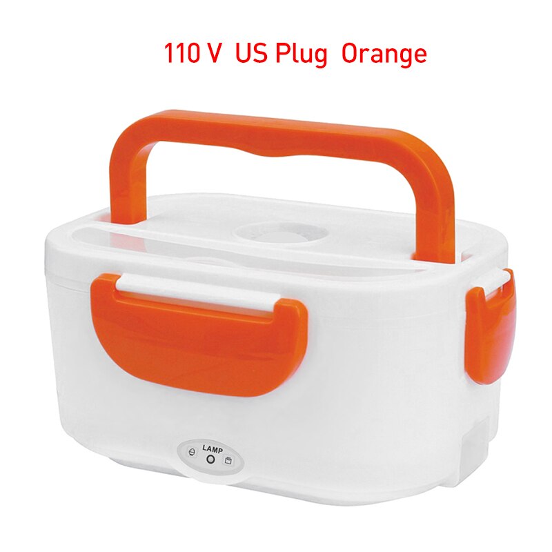 220V/110V Lunch Box Food Container Portable Electric Heating Food Warmer Heater Rice Container Dinnerware Sets for Home: 110V Orange