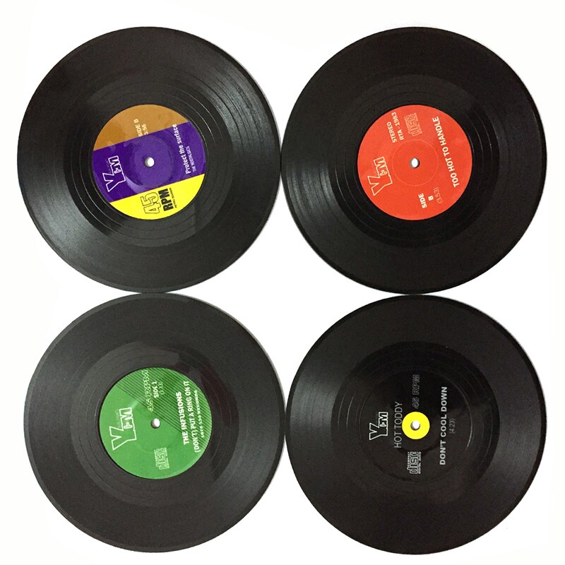 2/4/6Pcs Retro Glass Coaster Set Vinyl Record Drinks Mat Coasters Table Cup Mat Coffee Placemat Drinks Home Decor Coaster Tools: 4pcs