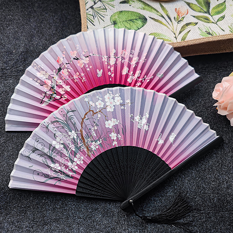 Chinese Japanese Pattern Vintage Flower Butterfly Silk cloth Folding Fan Art Craft Home Decor Ornament Dance Hand Fan Fan