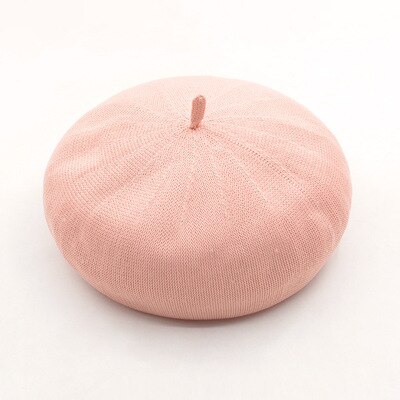 Simple light version 18-color women's beret hat spring and summer thin linen texture painter hat girl beanie hat: Pink
