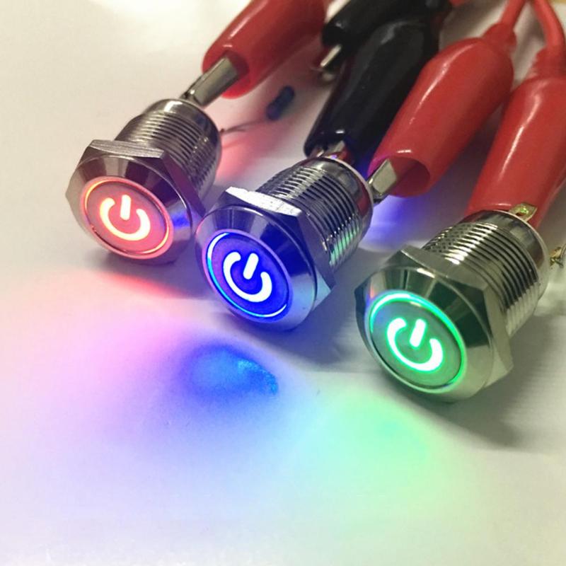 12mm Self-recovery LED 3V Metal Button Switch Instantaneous Button Automatic Reset Waterproof Button