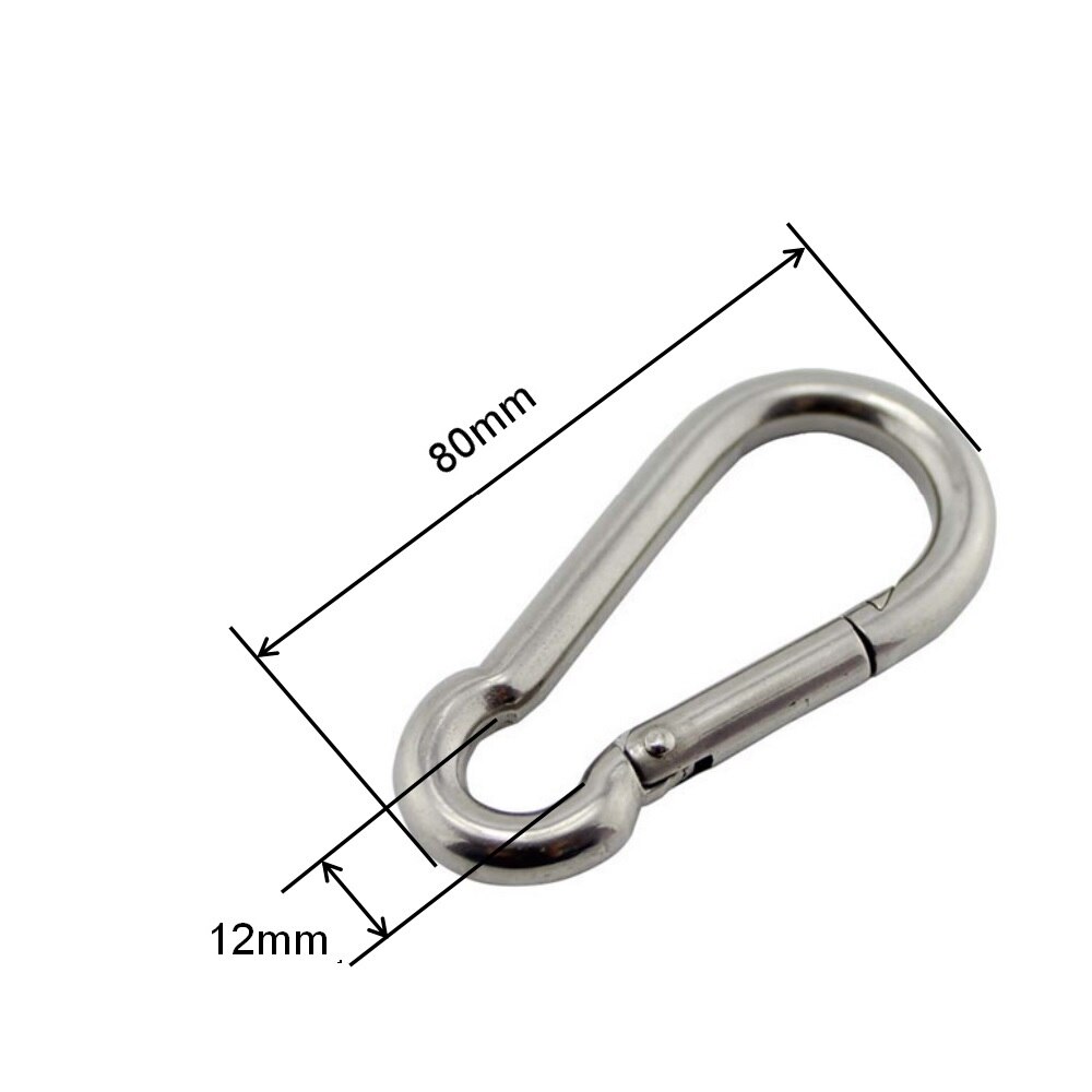 5pcs 304 Stainless Steel Carabiner Snap Hook Marine Grade 50mm 60mm 70mm 80mm Length Oval Link Locking Carabiner: 8X80mm