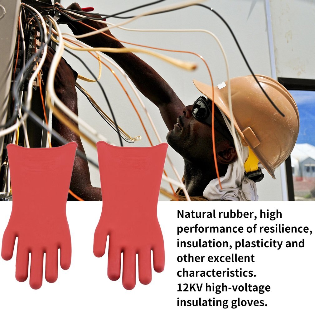 1 Pair Anti-electricity Protect 12kv High Voltage Electrical Insulating Gloves Rubber Electrician Safety Glove 40cm