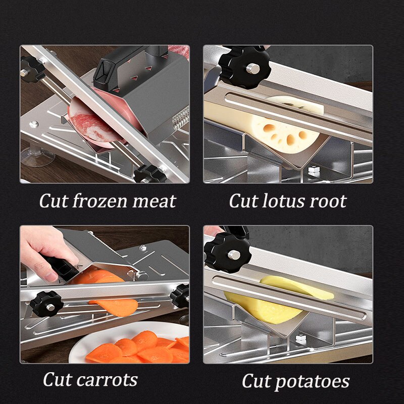Household Kitchen Manual Stainless Steel Food Cutter Slicing Machine Automatic Meat Nonslip Handle Easily Cut Meat