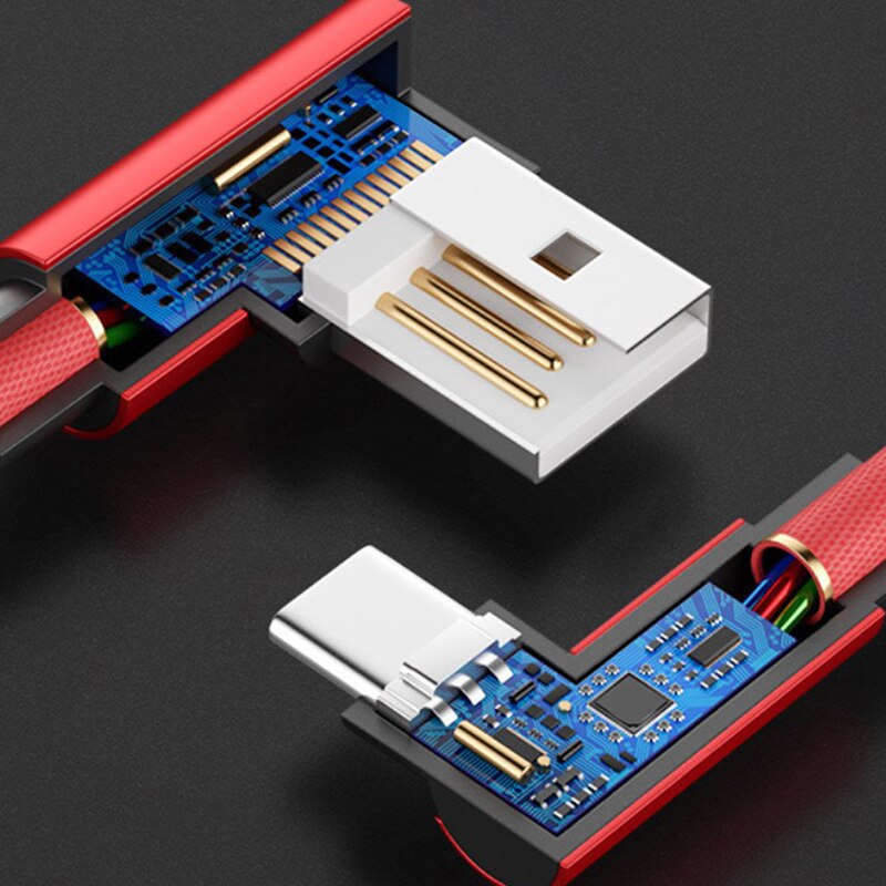 Câble tressé Type C/IOS/ Micro USB, 90 degrés, Angle droit, synchronisation rapide des données, chargeur