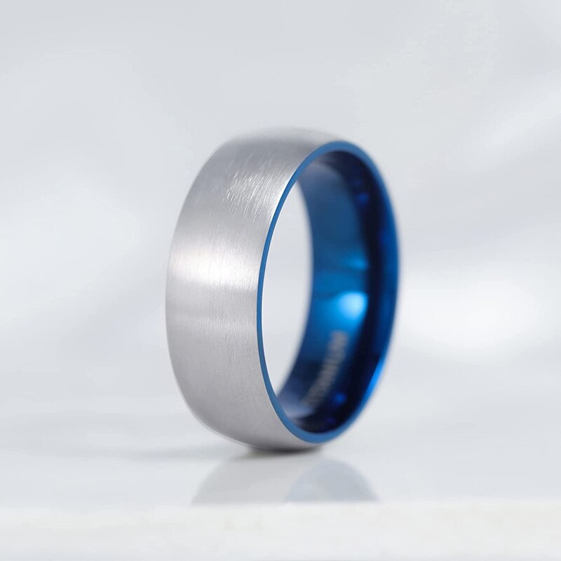 Anillo de titanio Somen para hombre, acabado mate, negro/azul en el interior, Anillo de compromiso clásico, joyería Unisex, alianzas de boda para hombre y mujer