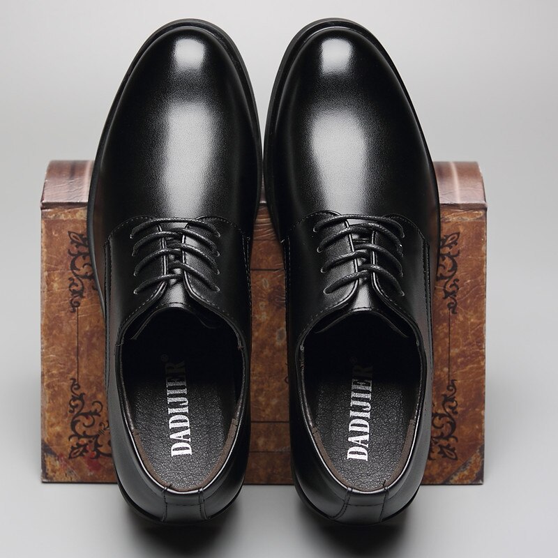 Classic Black Leather Business Shoes Men Lace Up Round Toe Formal Dress Derbies Shoes 38-44 dress shoes men