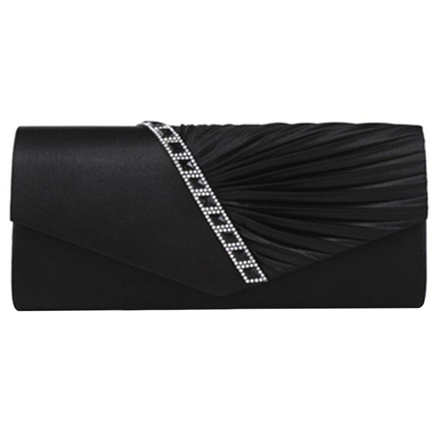 Dames diamanten ruche feest gala bruids avond envelop clutch tas: Zwart