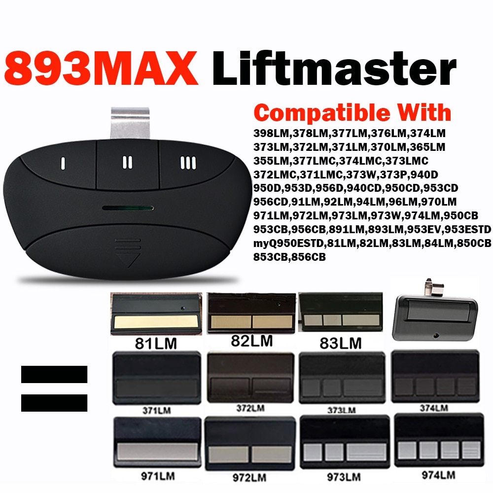 Liftmaster 893MAX Garage Door Remote Control 315&amp;390MHz Replacement Liftmaster 971LM 972LM 973LM Garage Door Command Door Opener