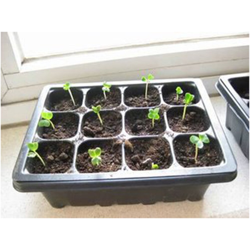 Bandeja para semilleros de 18x14x6cm, plato de brotes, bandeja para macetas de vivero de 12 celdas con caja con tapa transparente para bonsái de jardín, 10 Uds.