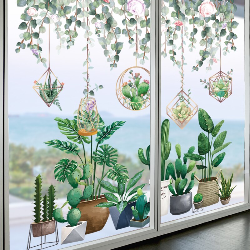 Planta verde pared pegatinas DIY maceta Mural cultural calcomanías para sala de estar dormitorio cocina decoración del hogar