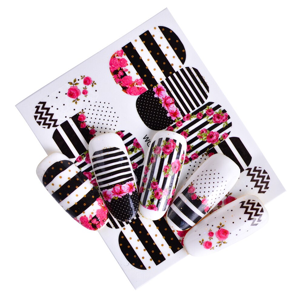 1pcs Bloem Bladeren Nail Sticker Decals Blossom Kleurrijke Slider Rose Water Volledige Wraps Nail Art Decoratie Bloemen Op Nagels CHWG